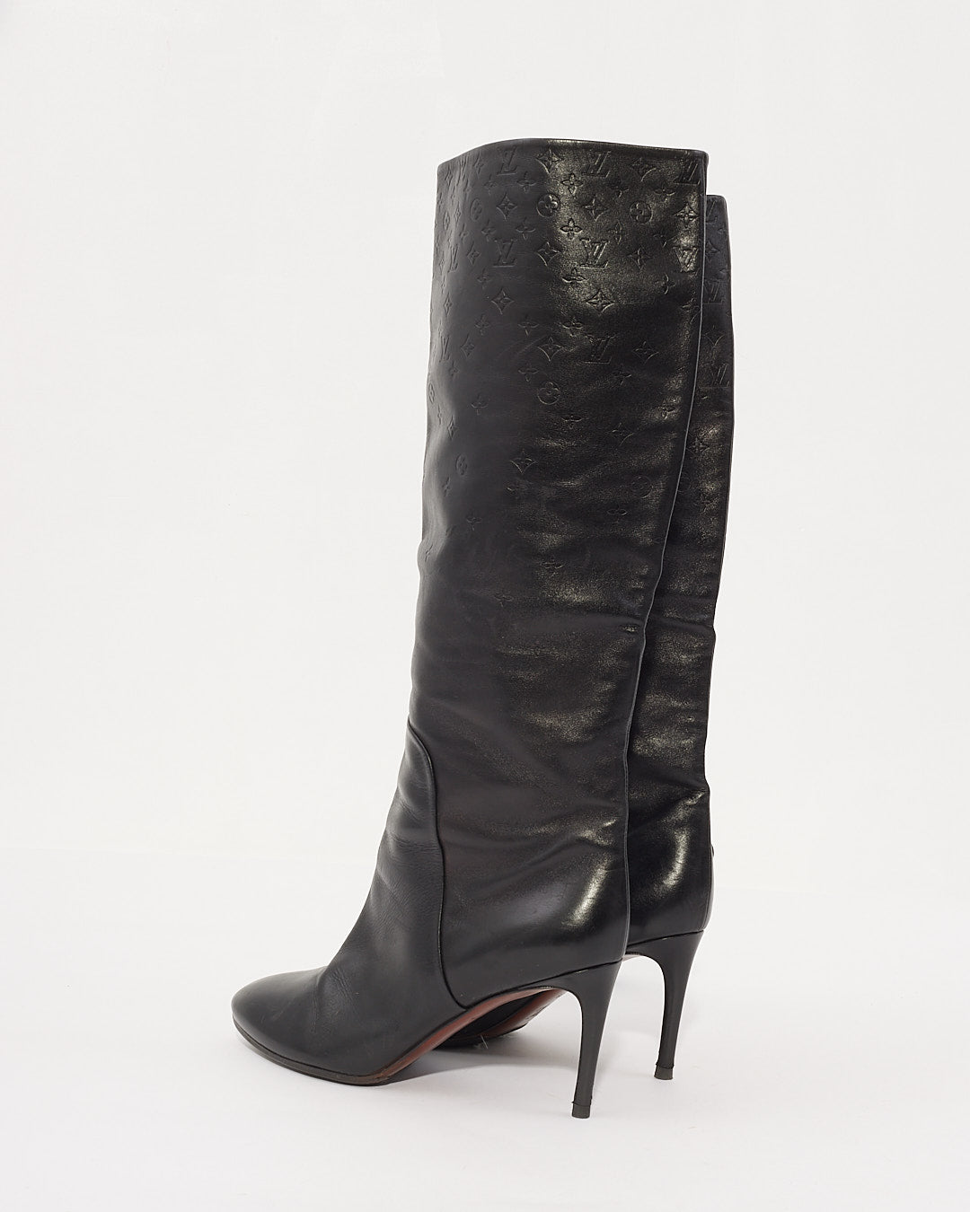 Louis Vuitton Black Leather Monogram Knee High Boots - 39