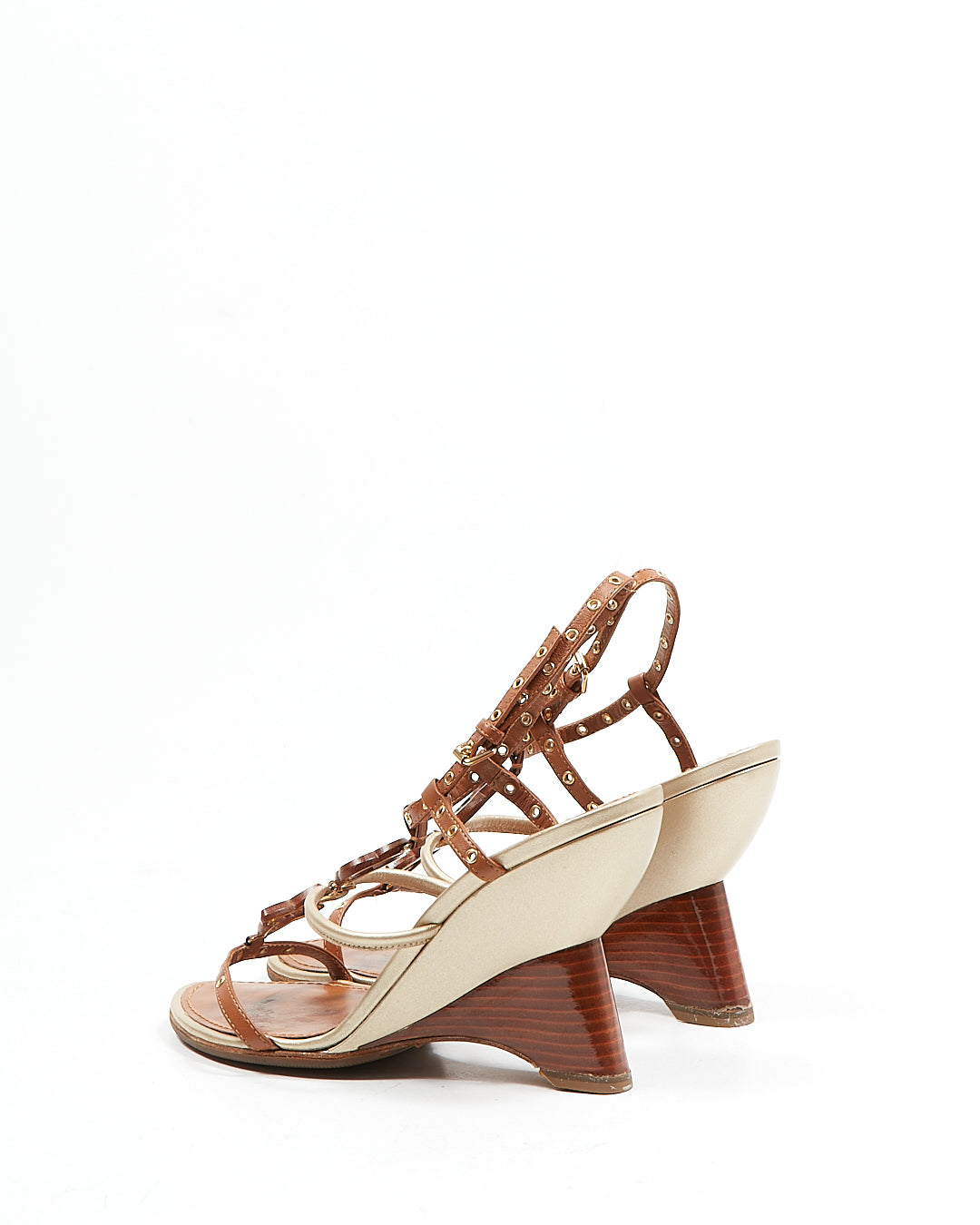 Louis Vuitton Brown/Metallic Logo Wooden Wedges Heel - 37.5