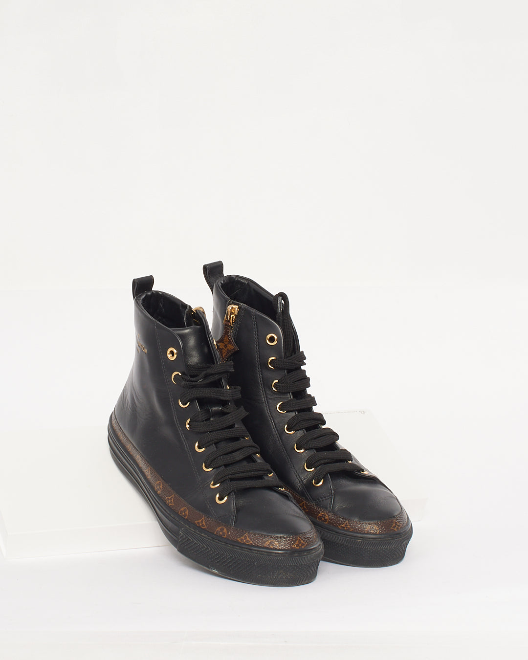 Louis Vuitton Black/Monogram Hightop Sneakers - 37.5