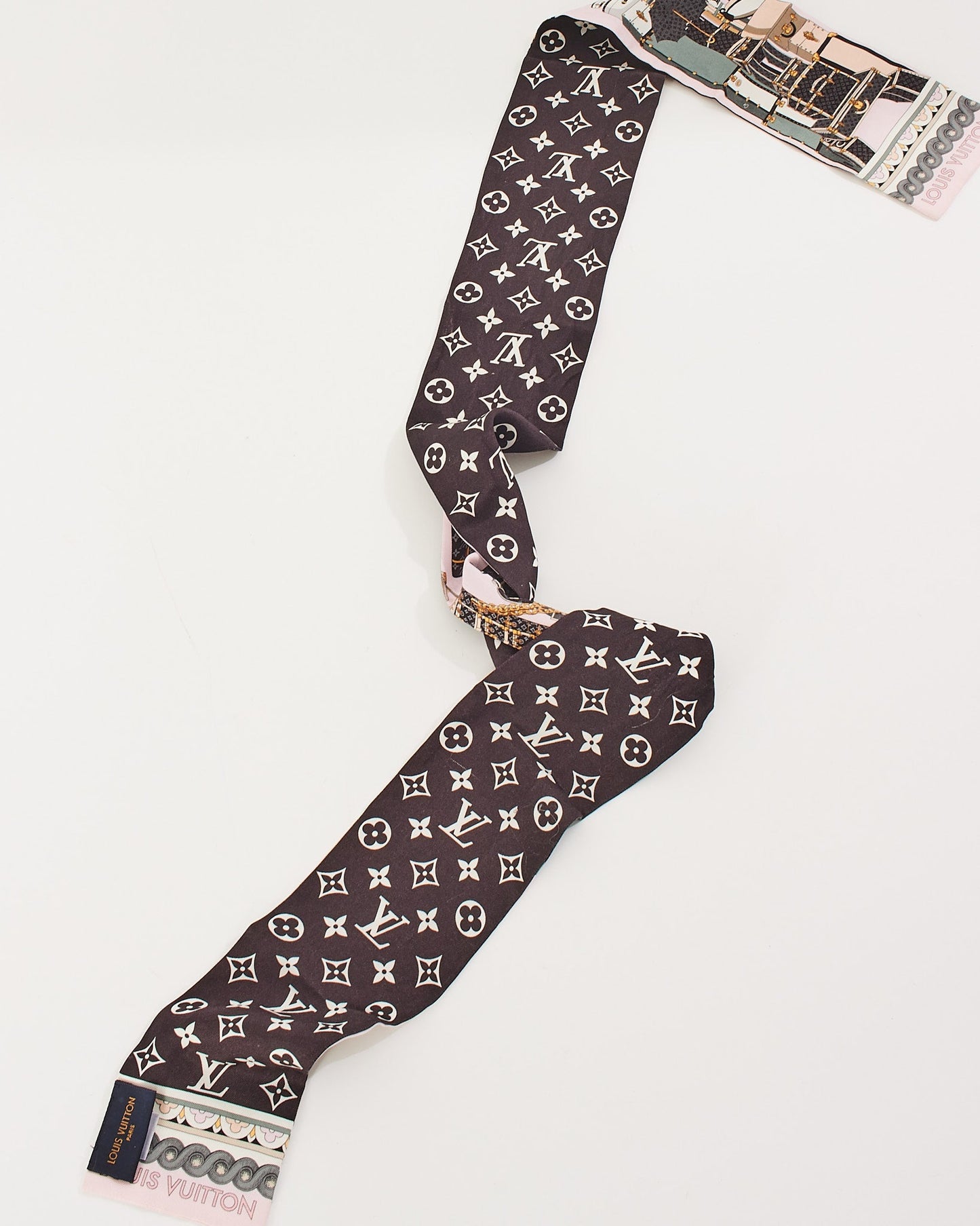 Louis Vuitton Black and Pink Luggage Print Twilly
