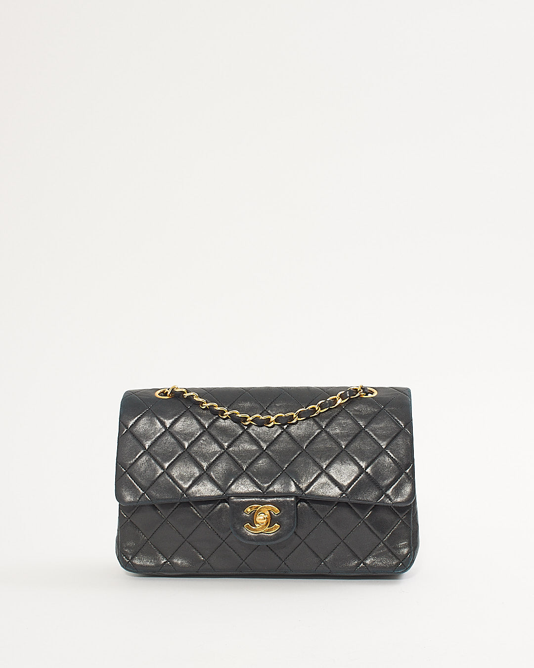 Chanel Black Lambskin   24K Gold Plated Medium Classic Double Flap Bag