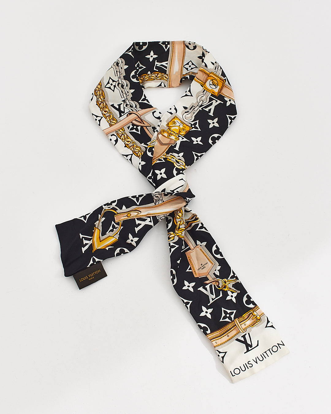 Louis Vuitton Black Silk Confidential Print Twilly Scarf