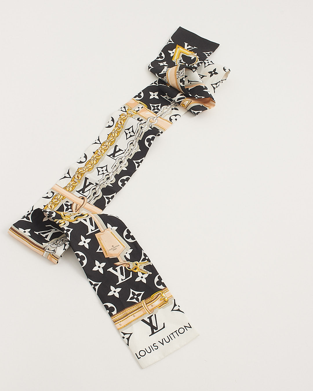Louis Vuitton Black Silk Confidential Print Twilly Scarf