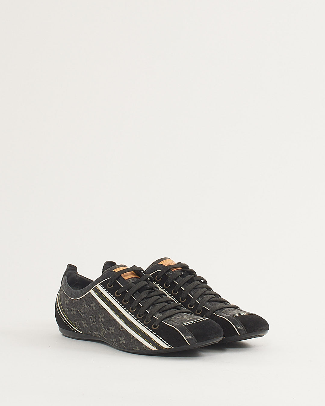 Louis Vuitton Black and White Monogram Denim and Suede Trim Sneakers - 39