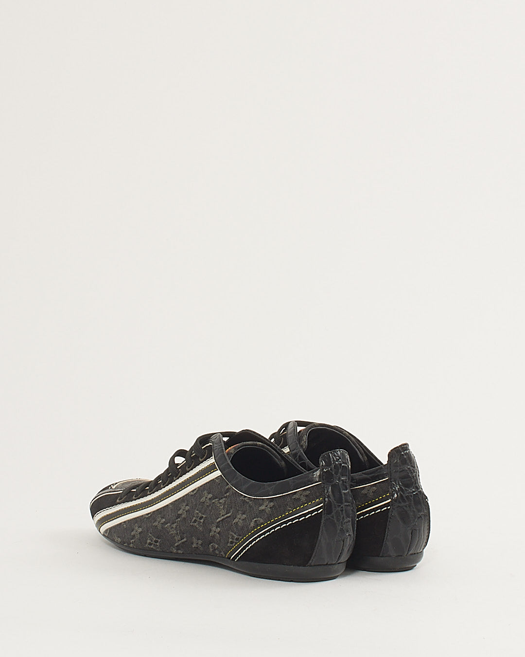 Louis Vuitton Black and White Monogram Denim and Suede Trim Sneakers - 39