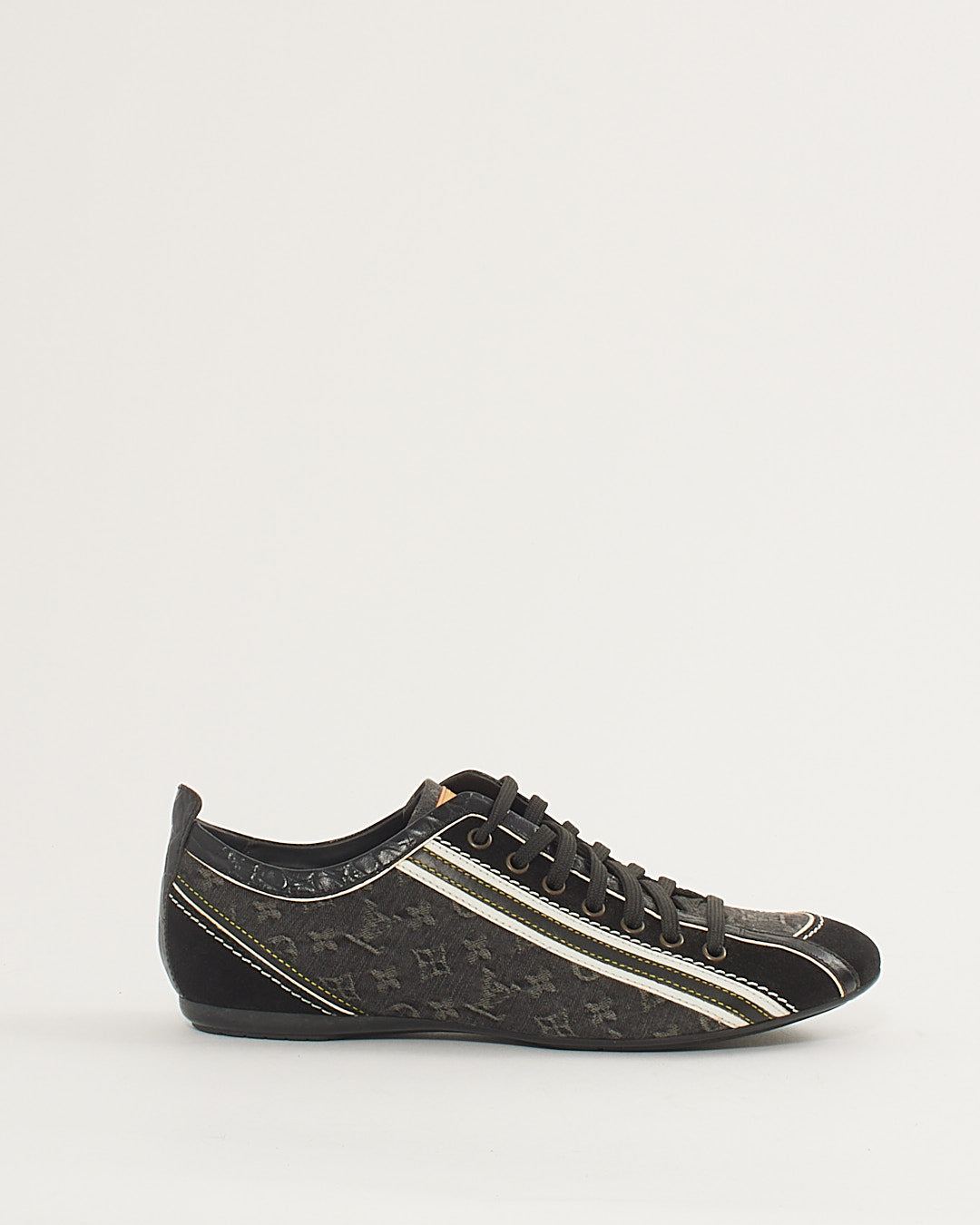 Louis Vuitton Black and White Monogram Denim and Suede Trim Sneakers - 39