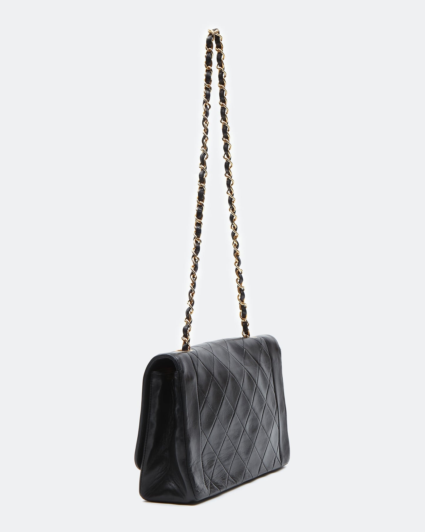 Chanel Black Lambskin Leather Quilted 24K Gold Diana Flap Bag