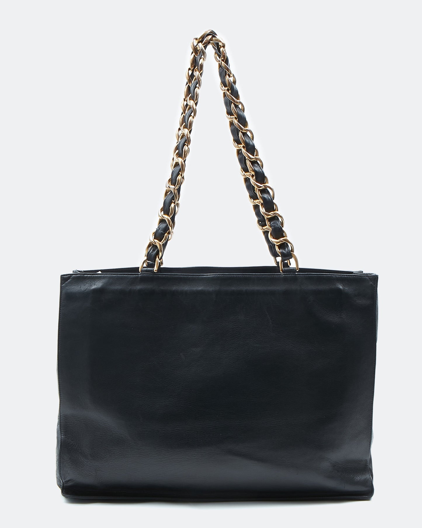 Chanel Black Lambskin   24K Gold Chain Interlocking CC Tote Bag
