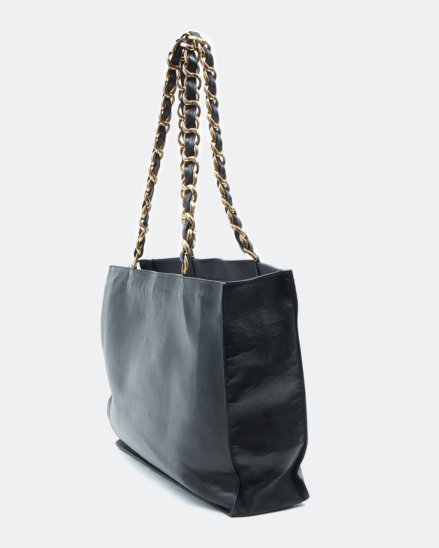 Chanel Black Lambskin   24K Gold Chain Interlocking CC Tote Bag