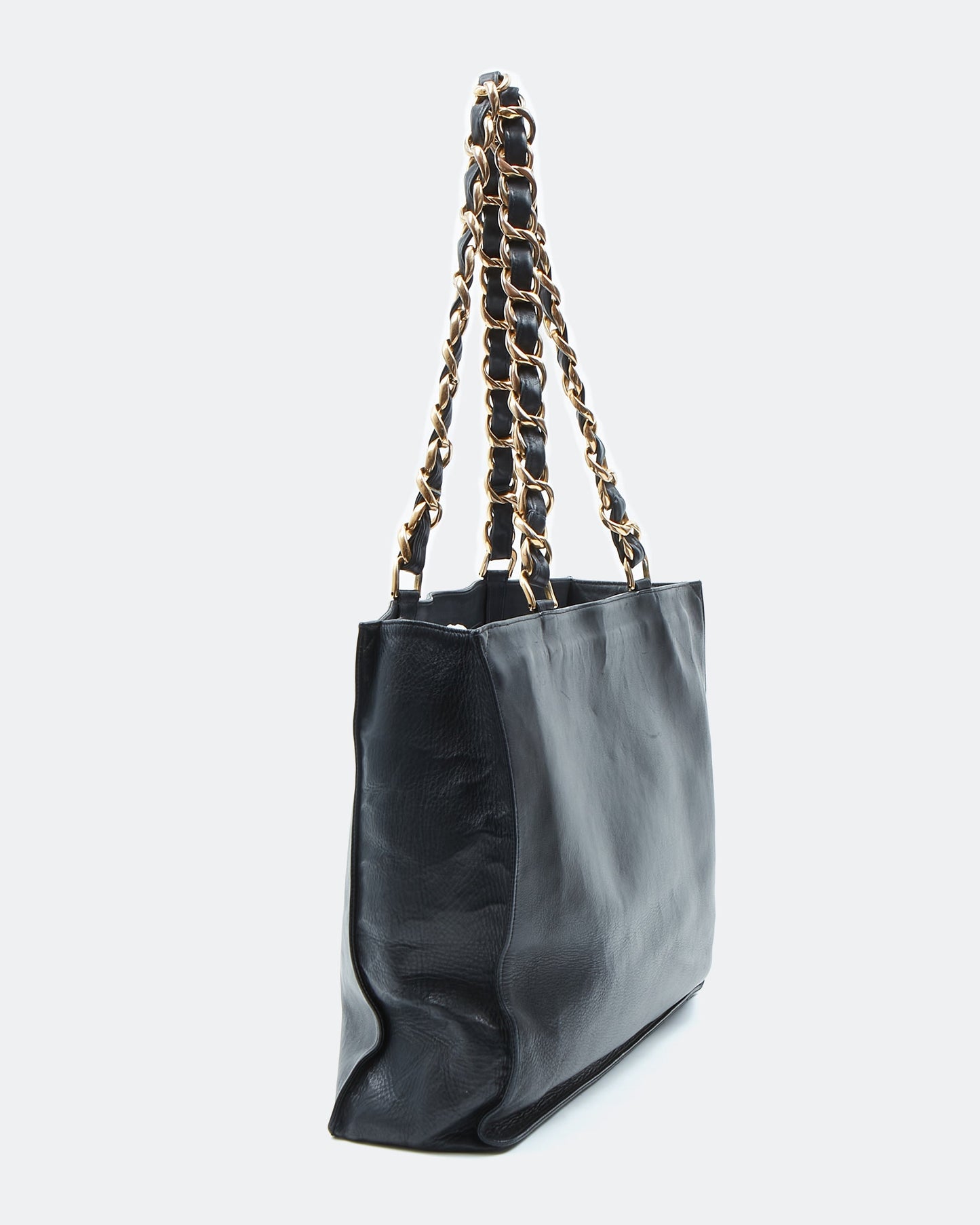 Chanel Black Lambskin   24K Gold Chain Interlocking CC Tote Bag