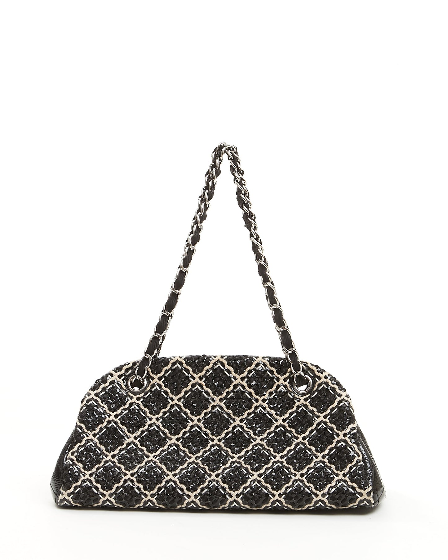Chanel Black/White Tweed Patent Leather Bowling Shoulder Bag