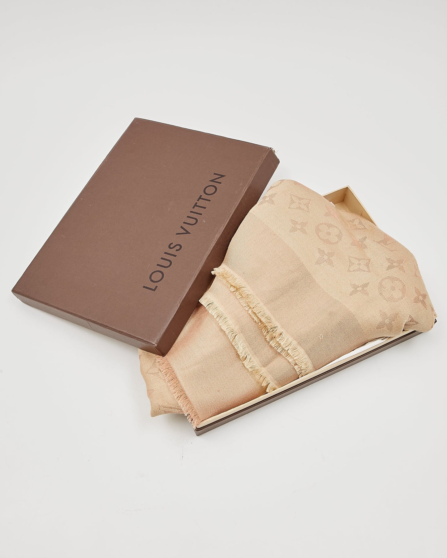 Louis Vuitton Beige Metallic Monogram Silk/Wool Scarf