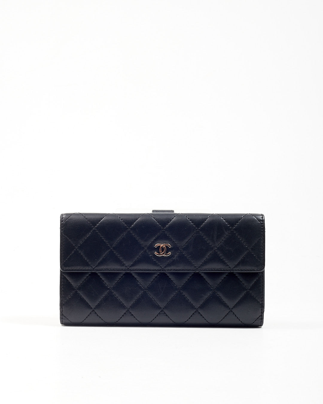 Chanel Black Lambskin Long French Flap Wallet