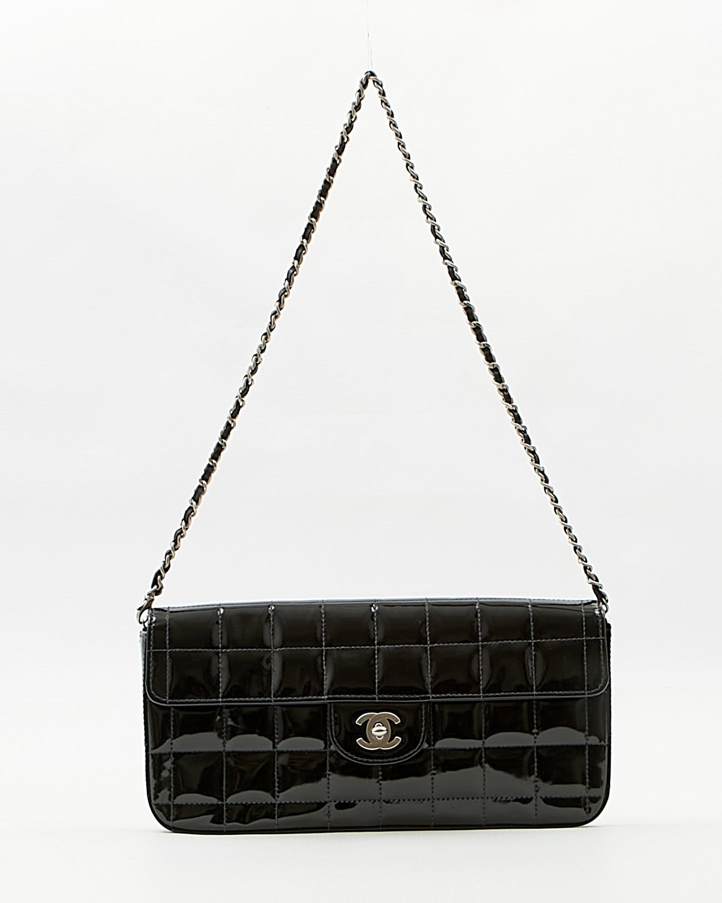 Chanel Black Patent Chocolate Bar Chain Shoulder Bag
