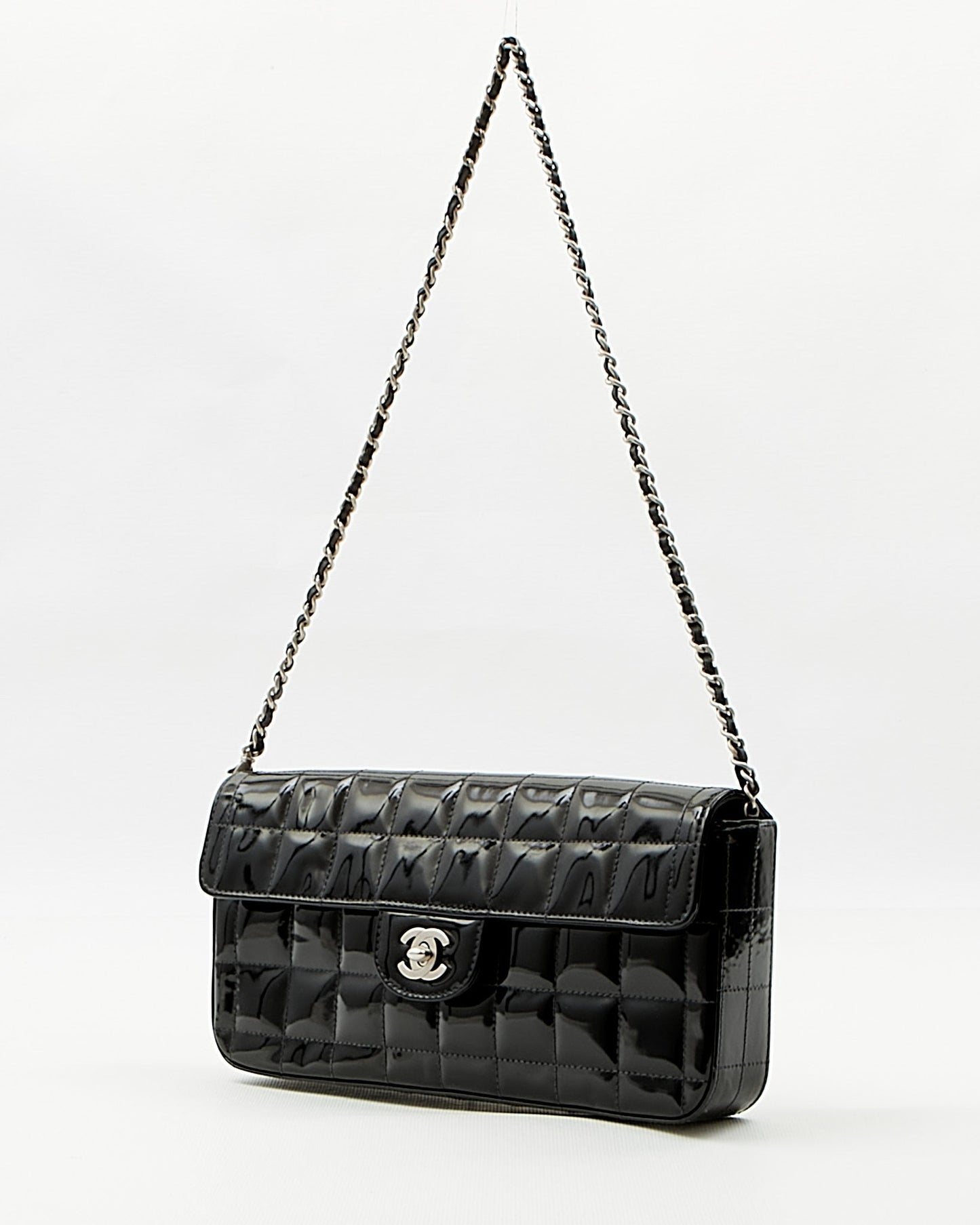 Chanel Black Patent Chocolate Bar Chain Shoulder Bag