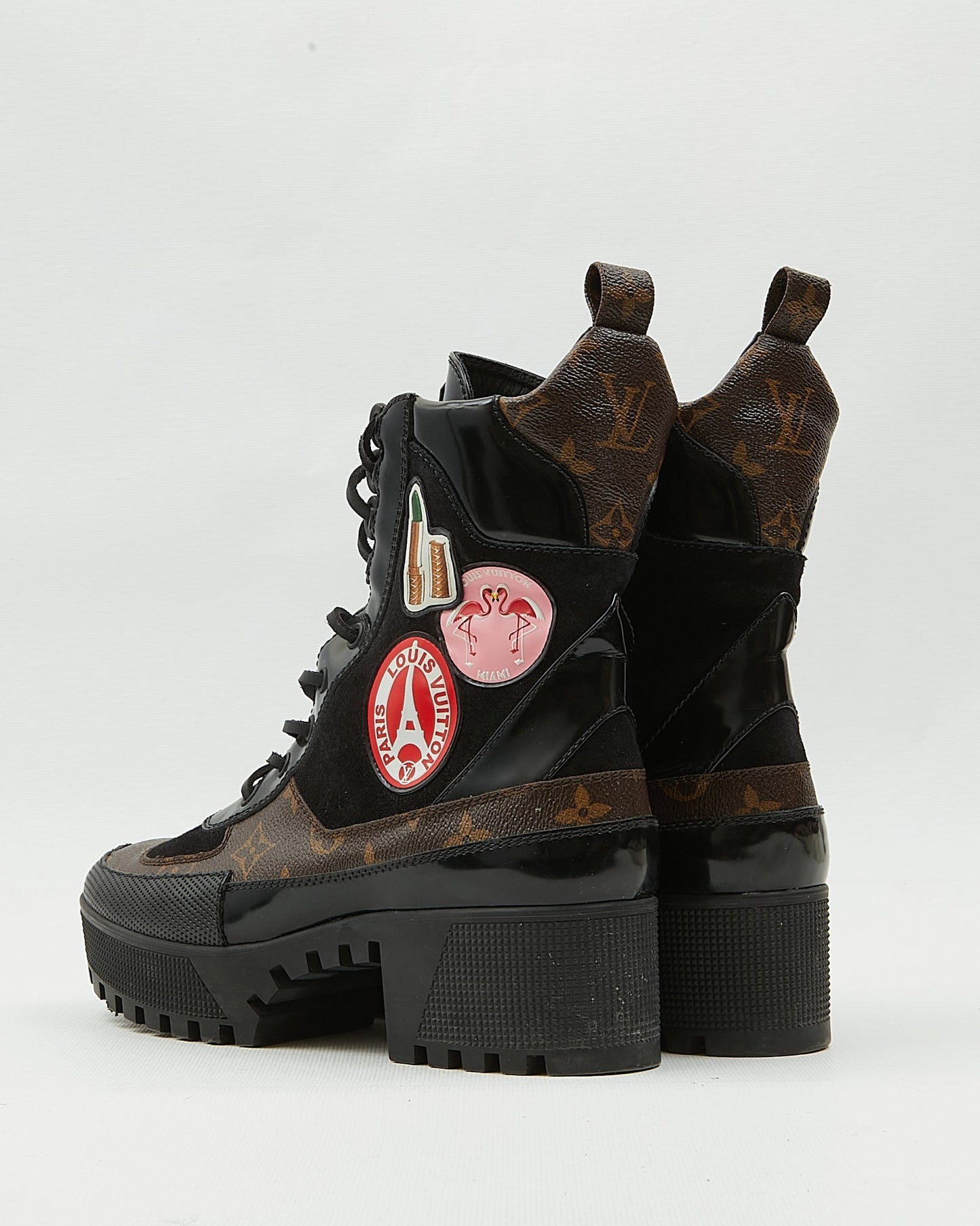Louis Vuitton Monogram Canvas & Suede Patch Work Mid-Calf Combat Boots - 39