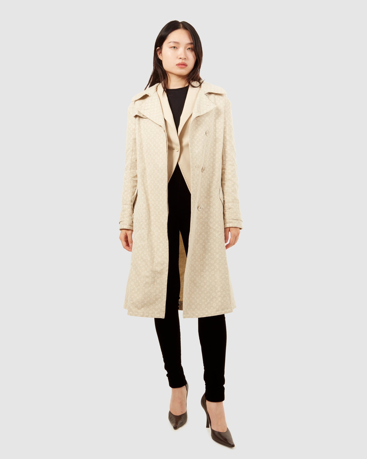 Louis Vuitton Beige Monogram Cotton Trench Coat  - 40