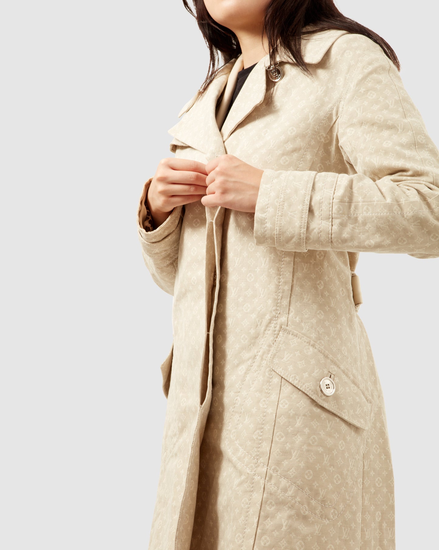 Louis Vuitton Beige Monogram Cotton Trench Coat  - 40