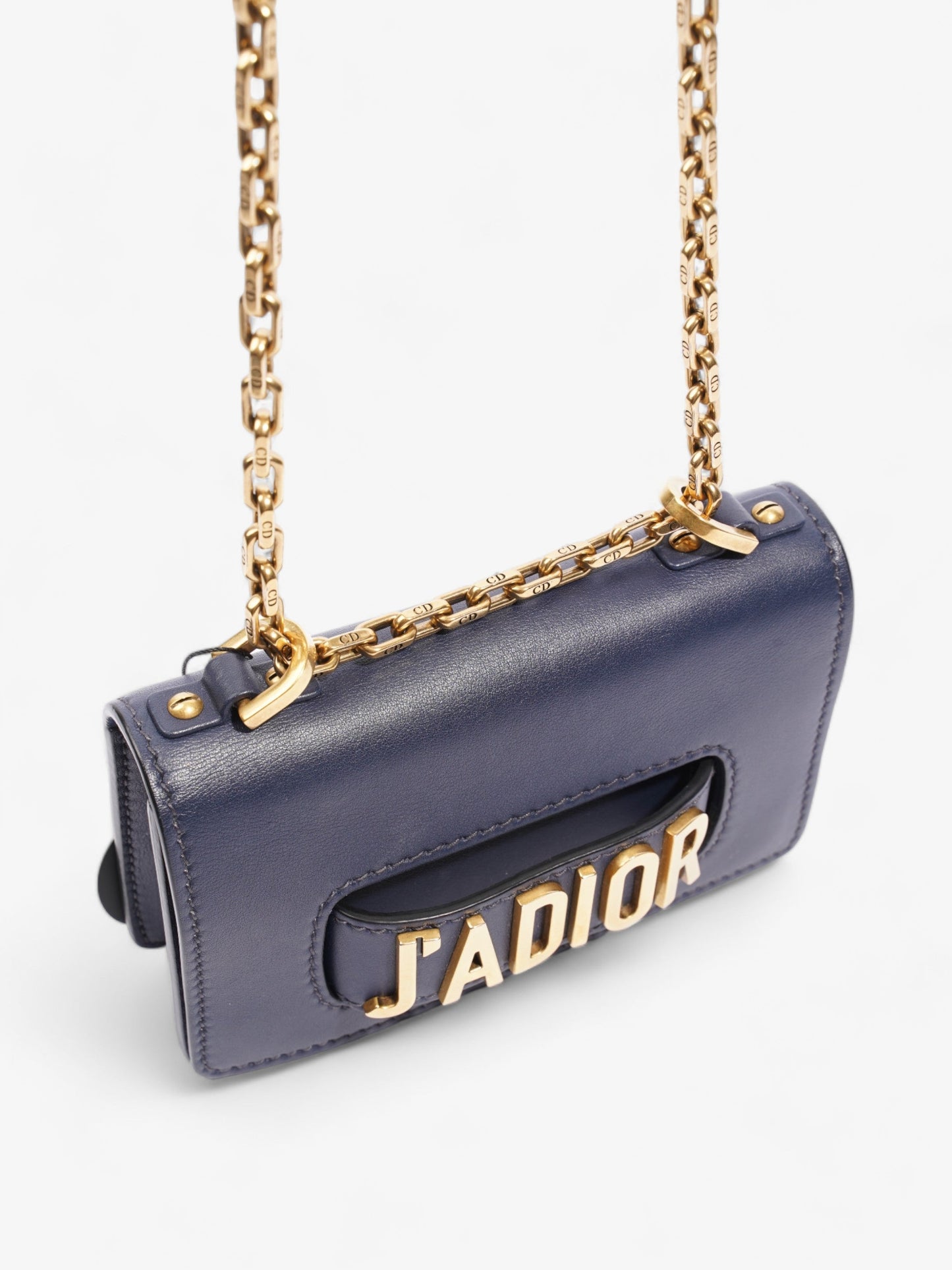 Christian Dior J'Adior Flap Chain Bag Navy Blue Calfskin Leather Mini