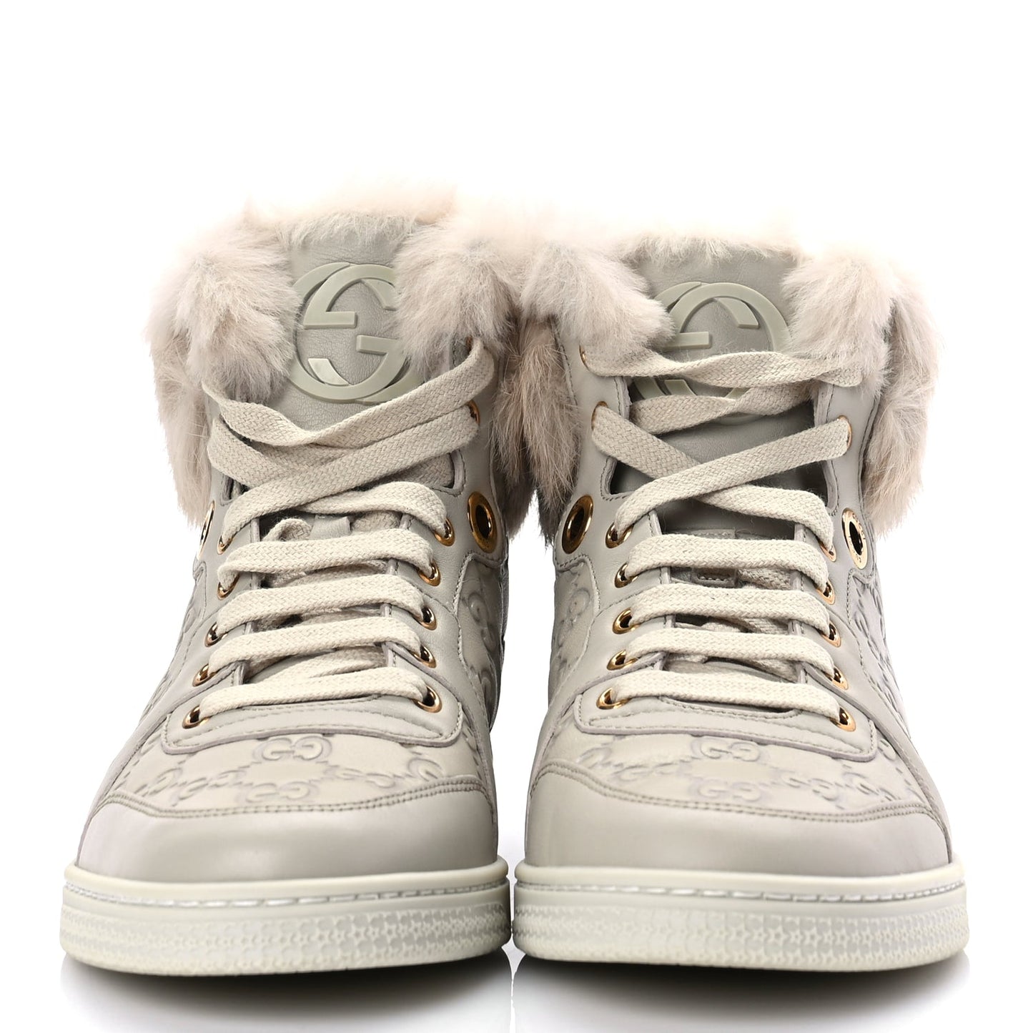 Gucci Guccissima Rabbit Fur Coda High Top Sneakers 39 White