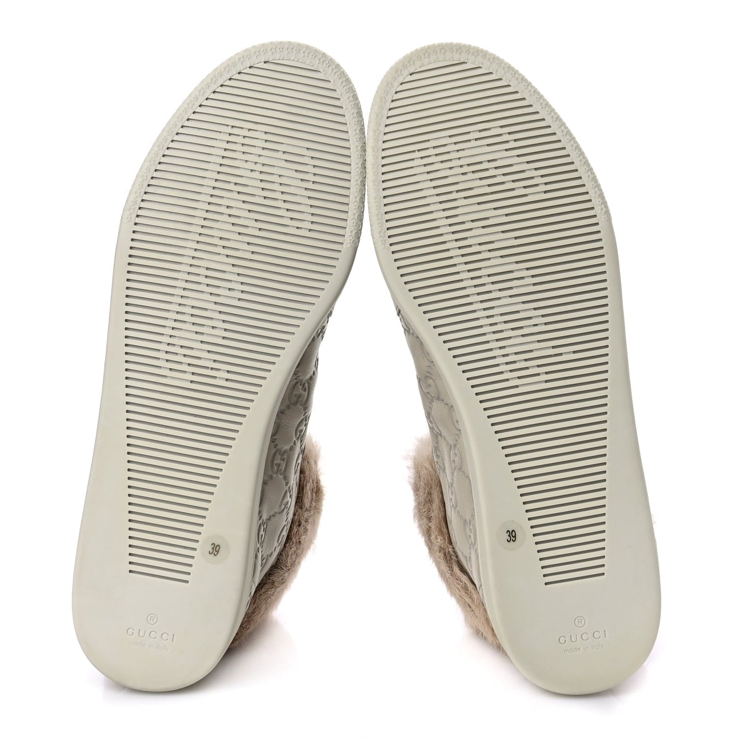 Gucci Guccissima Rabbit Fur Coda High Top Sneakers 39 White