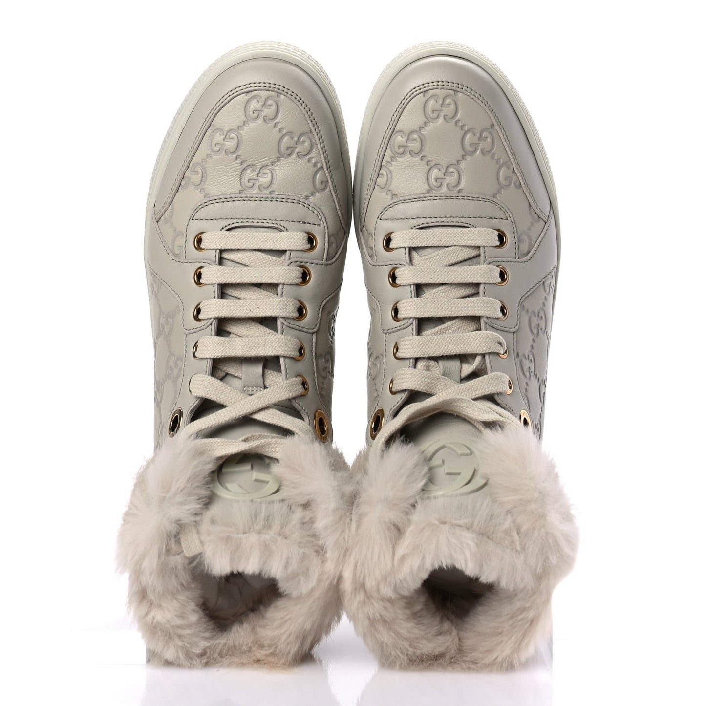 Gucci Guccissima Rabbit Fur Coda High Top Sneakers 39 White