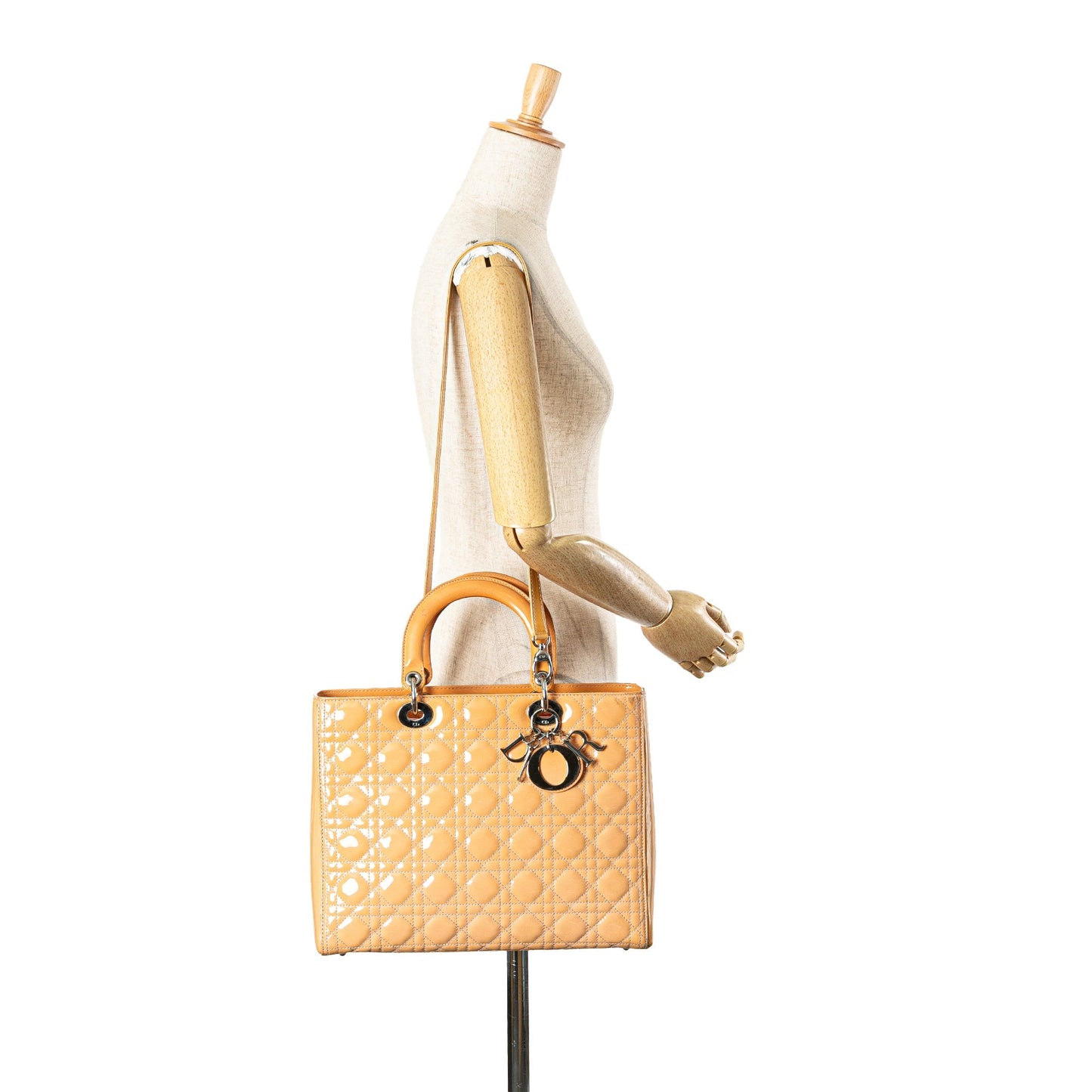 Brown Dior Large Patent Cannage Lady Dior Satchel