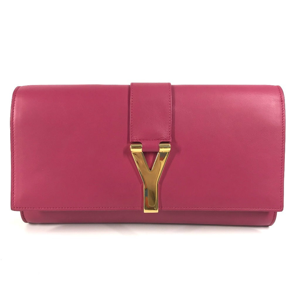 SAINT LAURENT Clutch bag 311213? leather pink Y line logo flap
