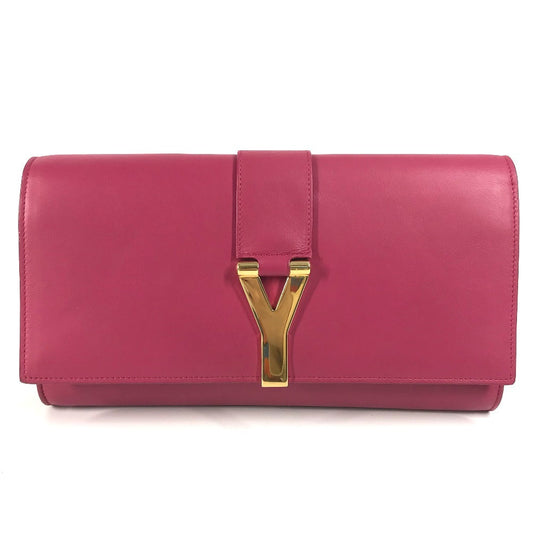 SAINT LAURENT Clutch bag 311213? leather pink Y line logo flap