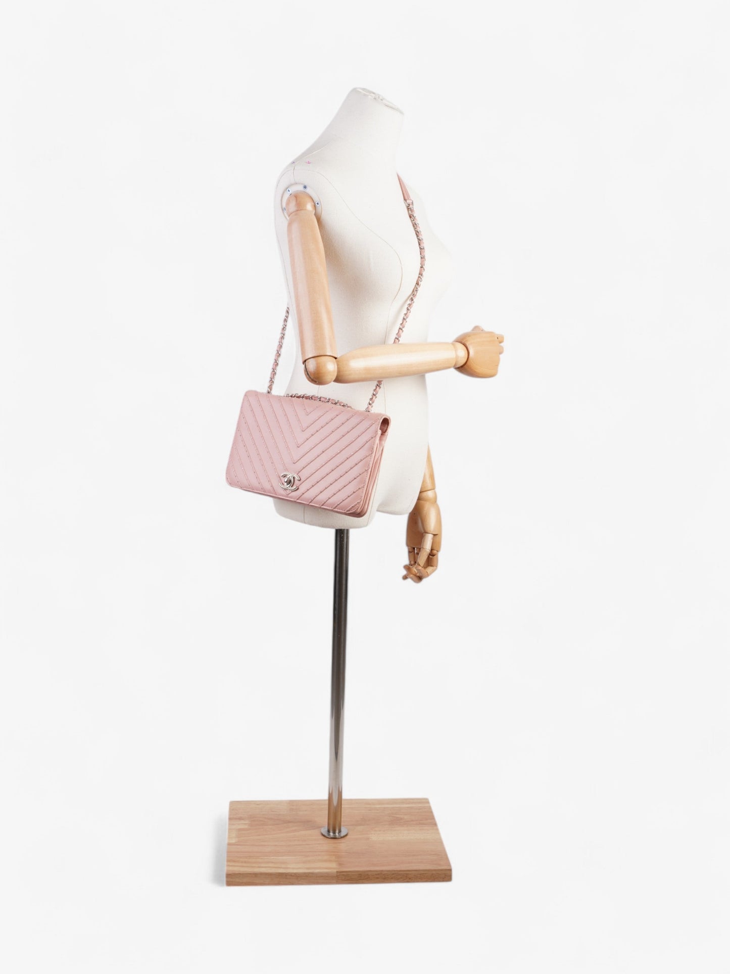 Chanel Studded Chevron Quilted Flap Pink Calfskin Leather