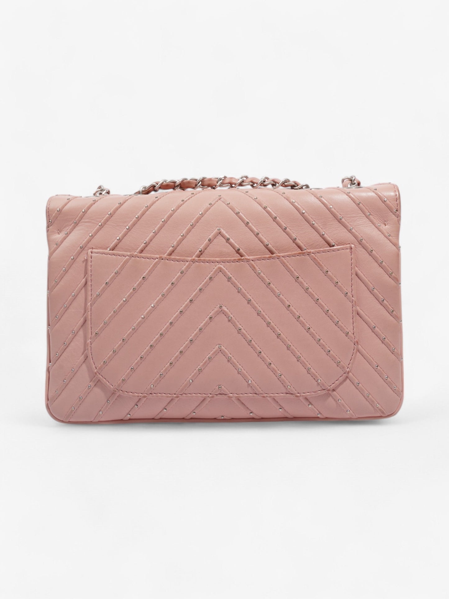 Chanel Studded Chevron Quilted Flap Pink Calfskin Leather