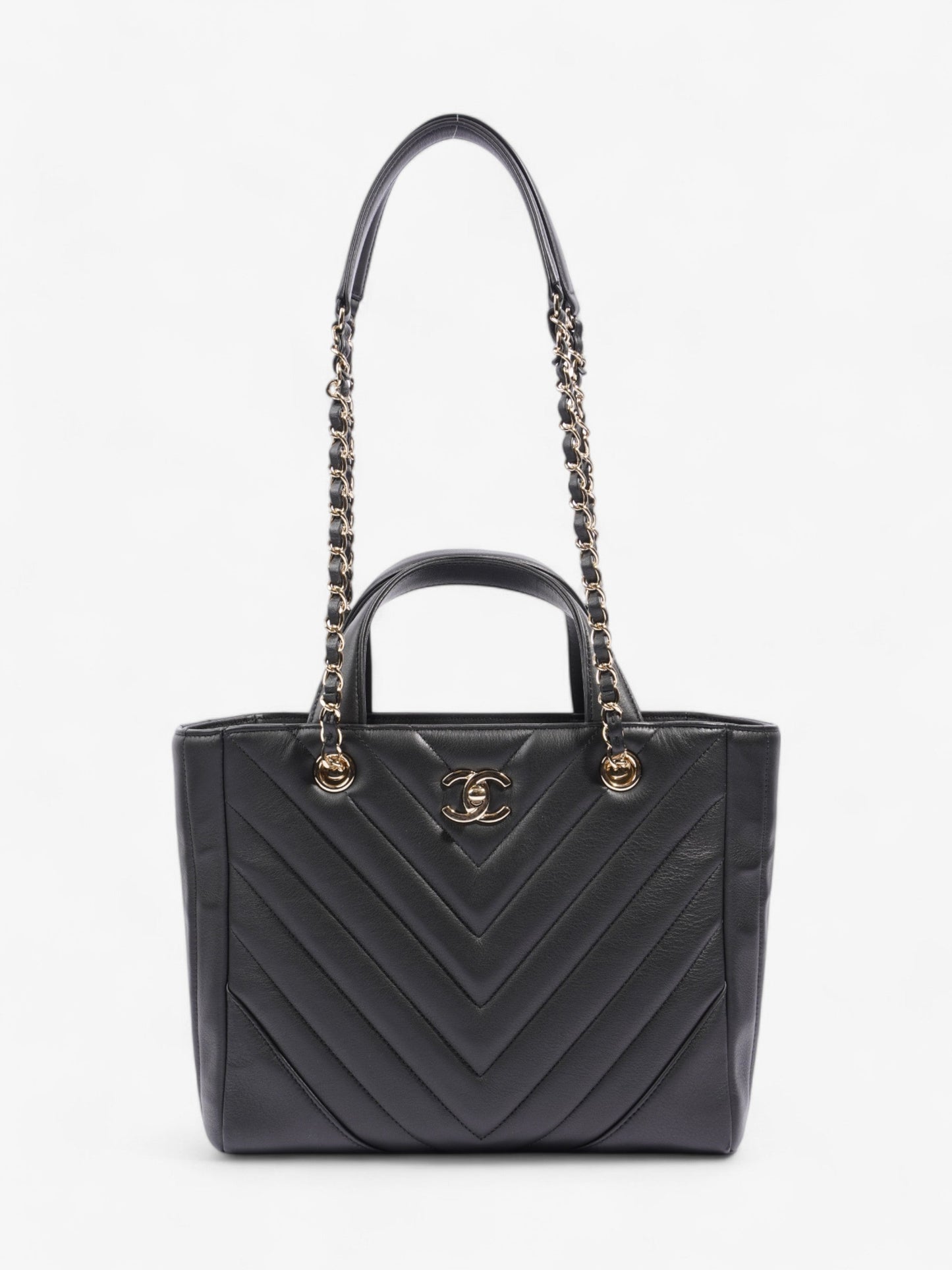 Chanel Shopping Tote Black Calfskin Leather Small