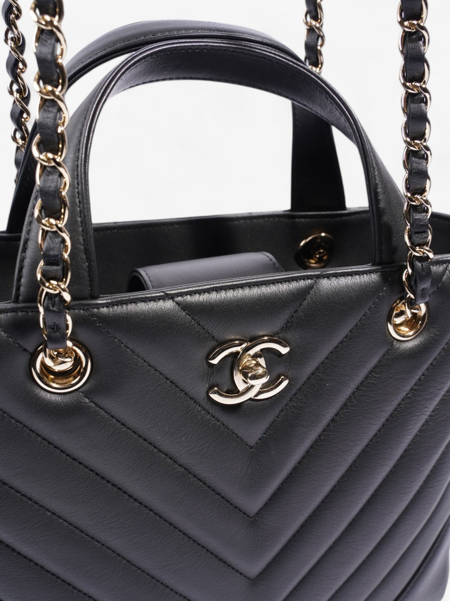 Chanel Shopping Tote Black Calfskin Leather Small