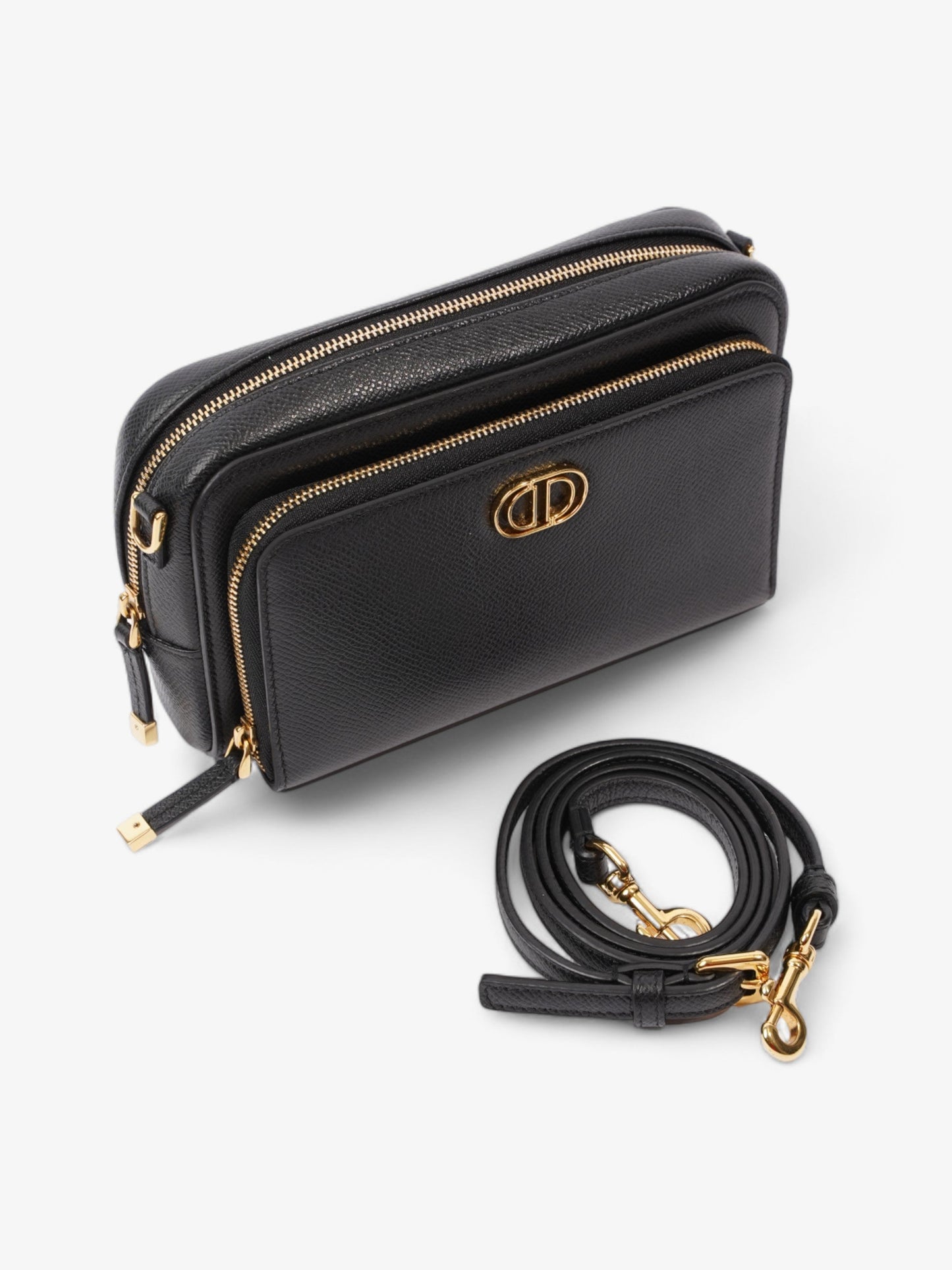Christian Dior Caro Double Pouch Bag Black Leather