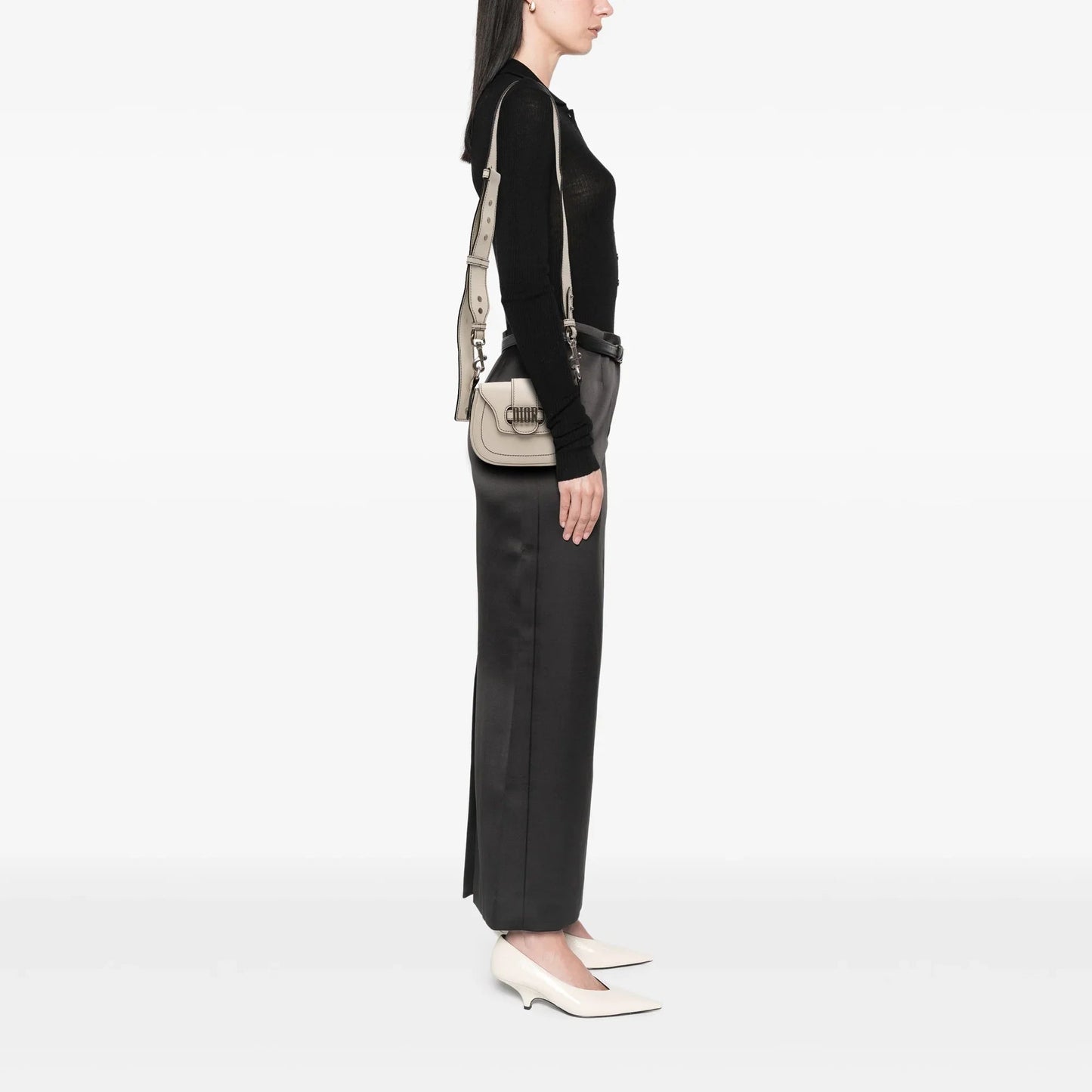 White Dior Mini Leather D Fence Saddle Bag