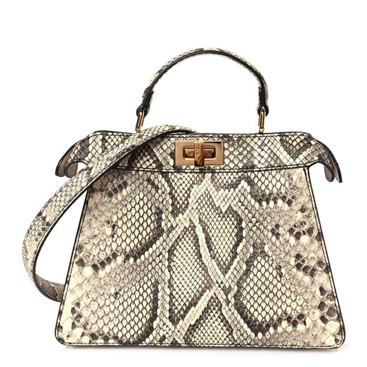 Fendi Snakeskin Shiny Nappa Small Peekaboo I SEE U Beige