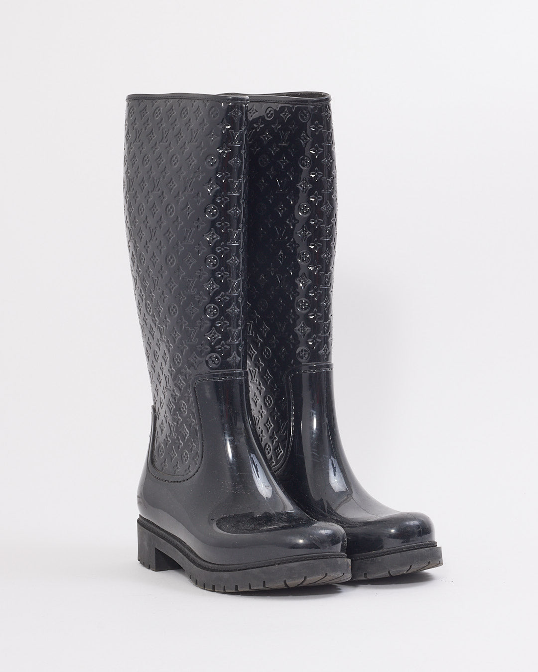 Louis Vuitton Black Rubber Monogram Drops Flat Boots - 40