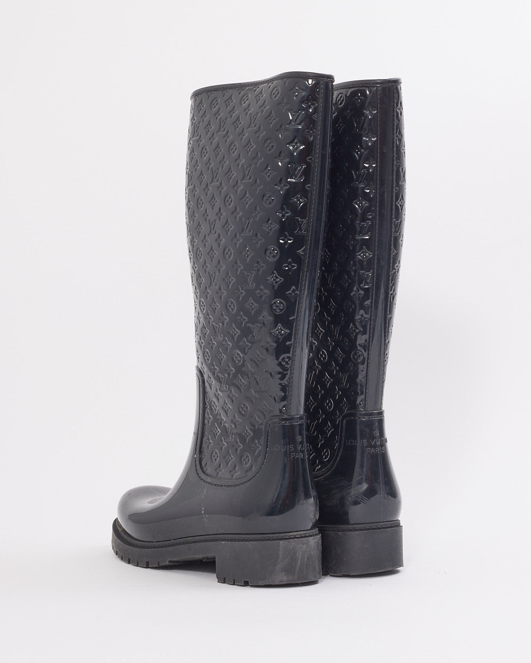 Louis Vuitton Black Rubber Monogram Drops Flat Boots - 40