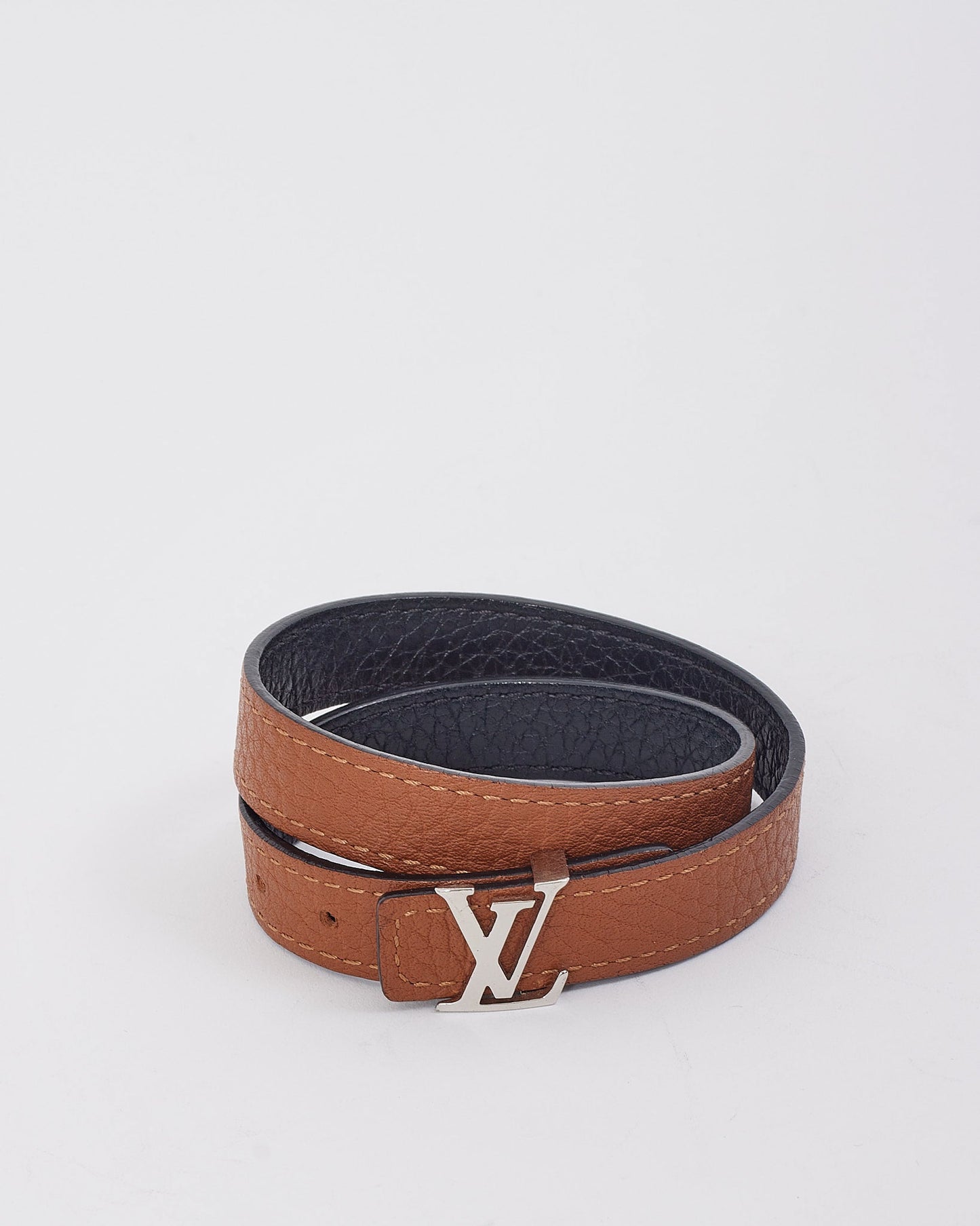 Louis Vuitton Black/Tan Grained Leather Reversible Bracelet