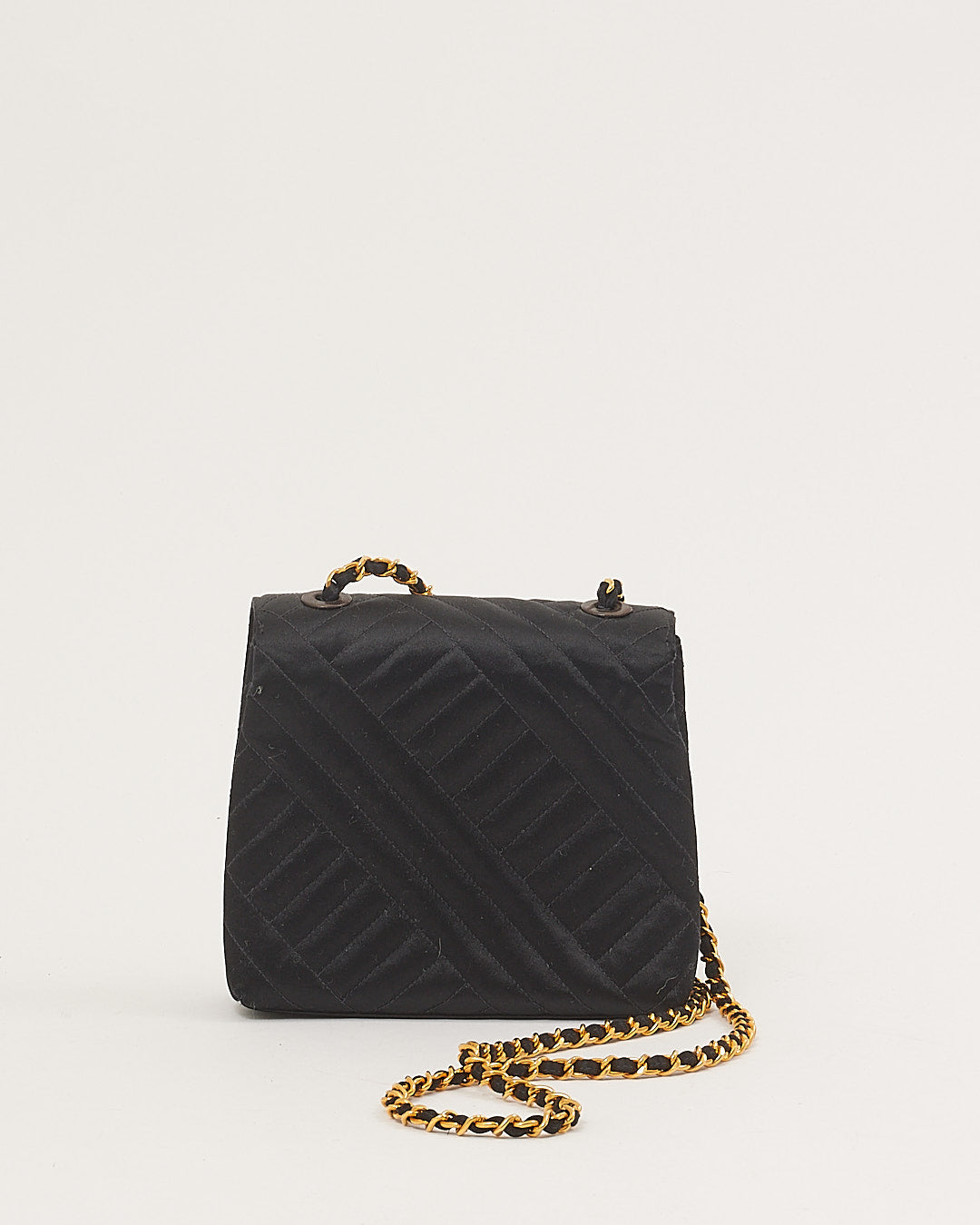 Chanel Black Satin 24K Gold Plated   Square Flap Bag