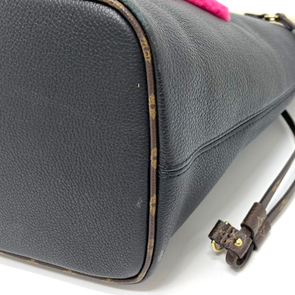 LOUIS VUITTON Tote Bag M56960 Calf leather black Shearling Monogram Flower LV Initials Neverfull MM