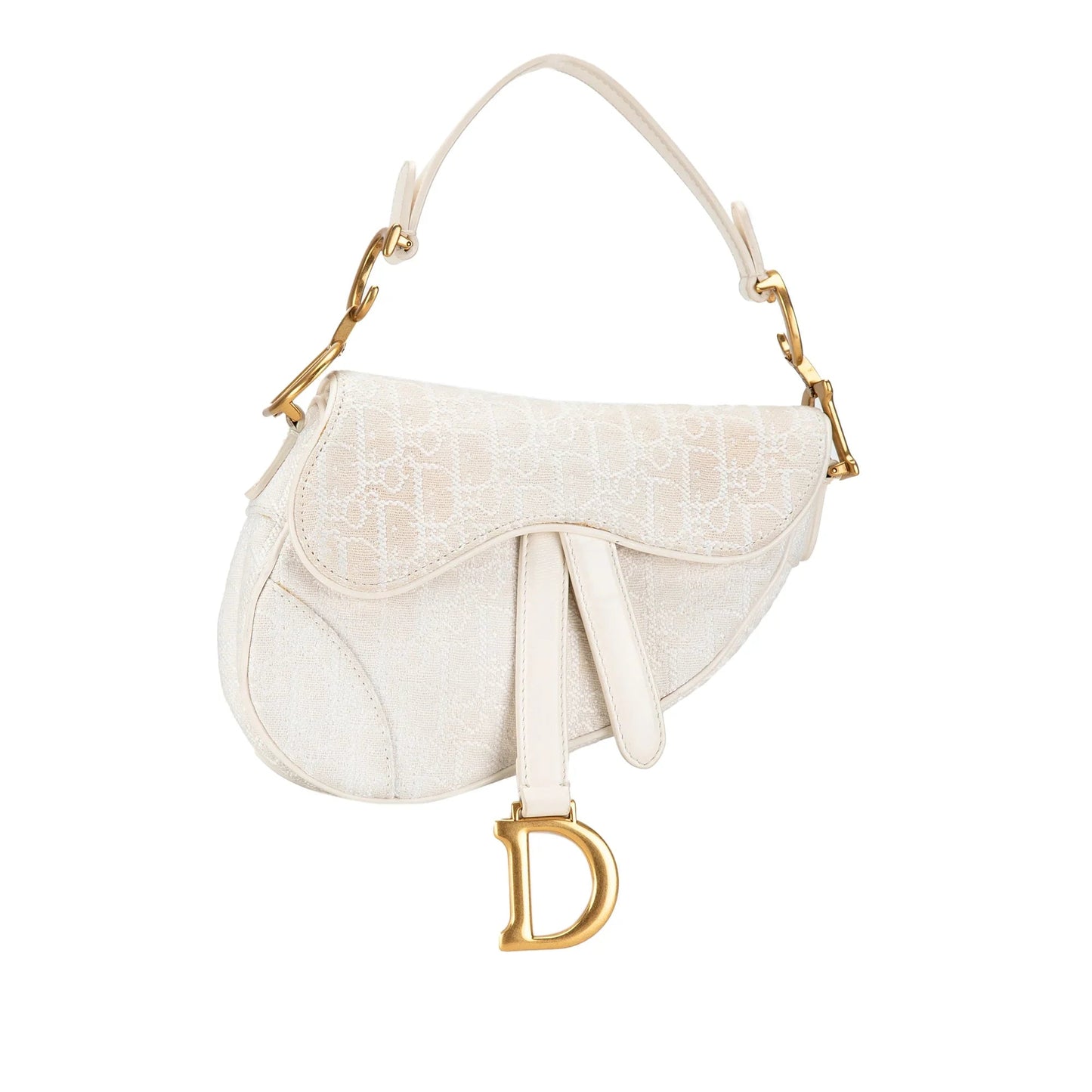 White Dior Mini Oblique Canvas Saddle Bag Satchel