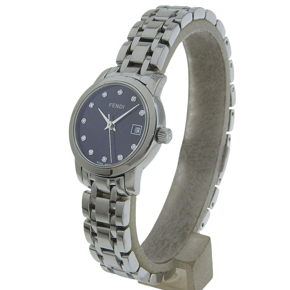 FENDI Watches Quartz 2100L Stainless Steel Silver Date 11P diamond black dial Women