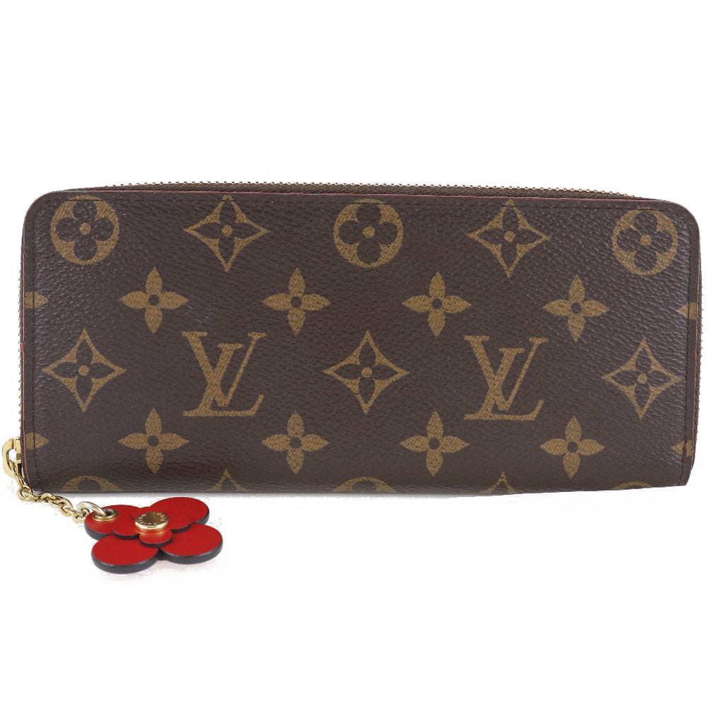 LOUIS VUITTON Long Wallet Purse M62940 Monogram canvas Brown Flower charm Portefeuille Clemence Women