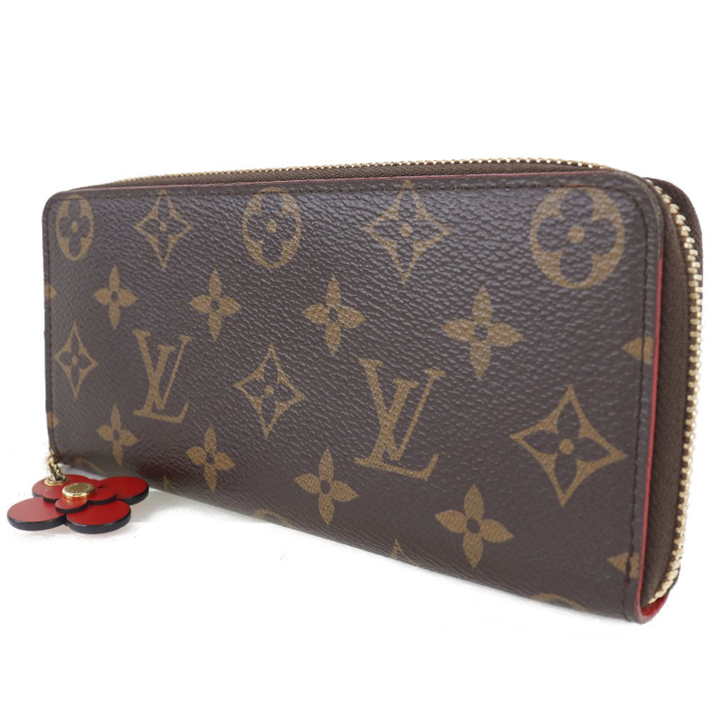 LOUIS VUITTON Long Wallet Purse M62940 Monogram canvas Brown Flower charm Portefeuille Clemence Women