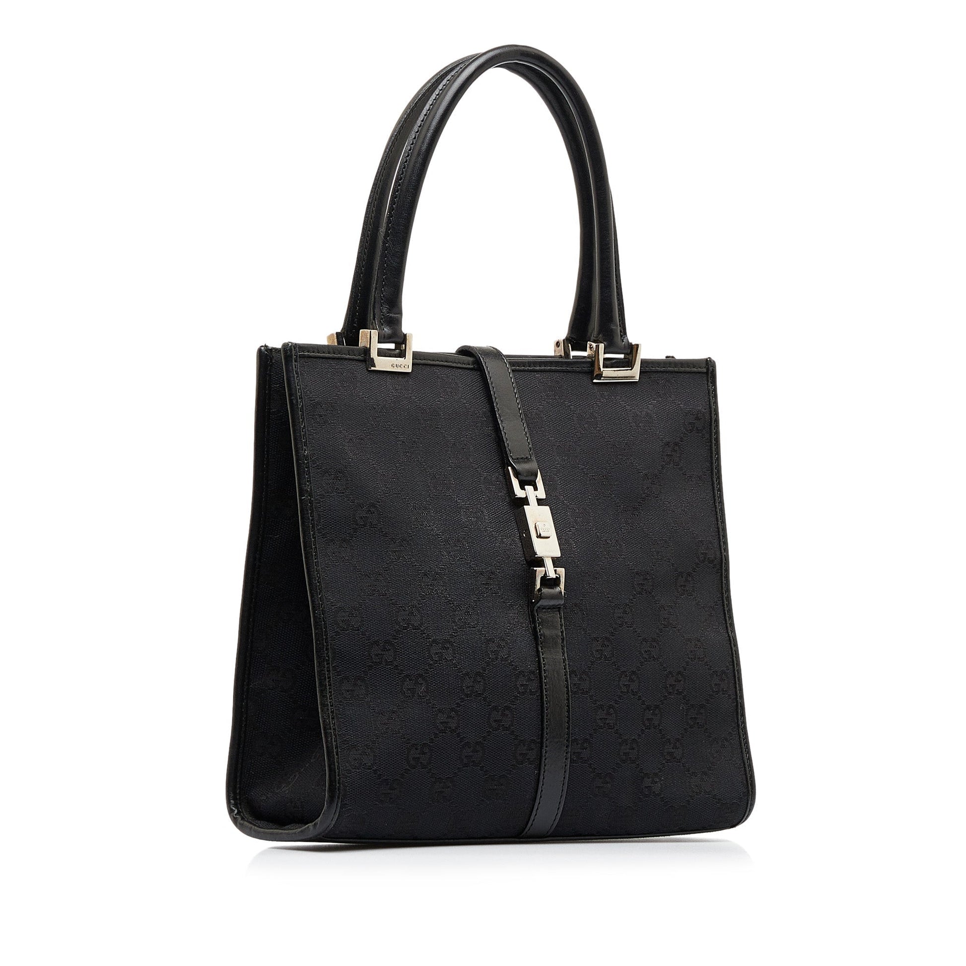 Gucci Jackie Black Leather Canvas Tote