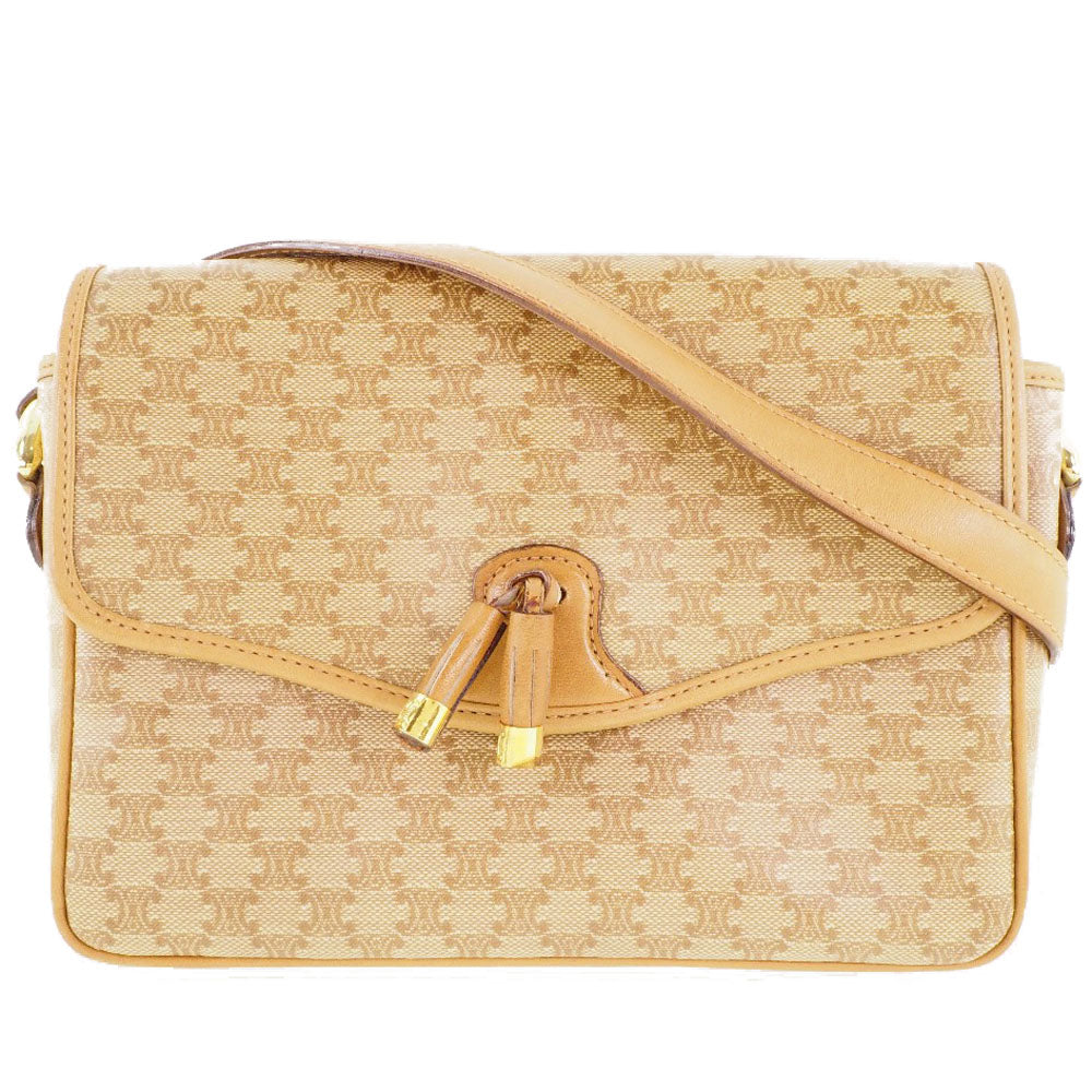 CELINE Shoulder Bag PVC beige Macadam Pattern Old Celine Women