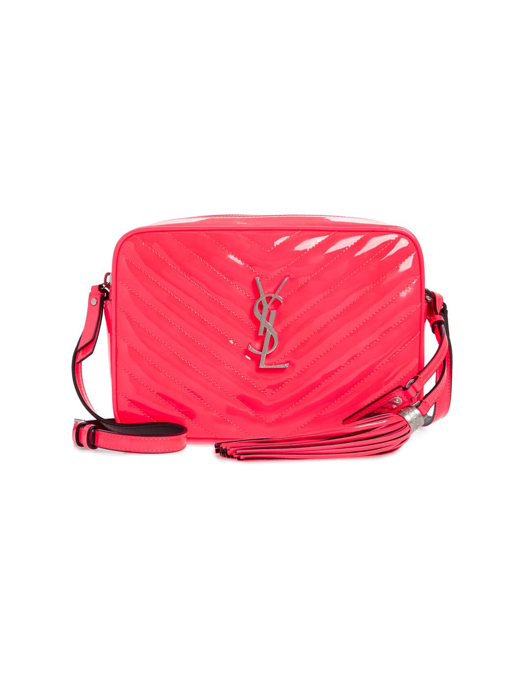 Saint Laurent Neon Pink Matelasse Patent Leather Lou Crossbody Camera Bag