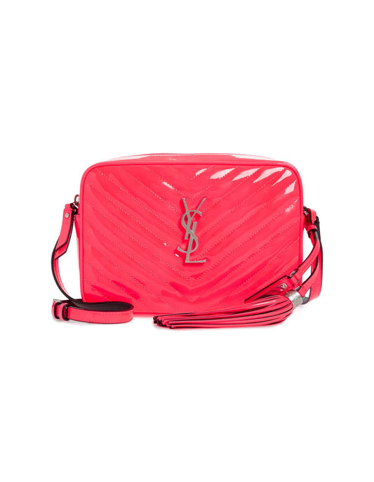 Saint Laurent Neon Pink Matelasse Patent Leather Lou Crossbody Camera Bag