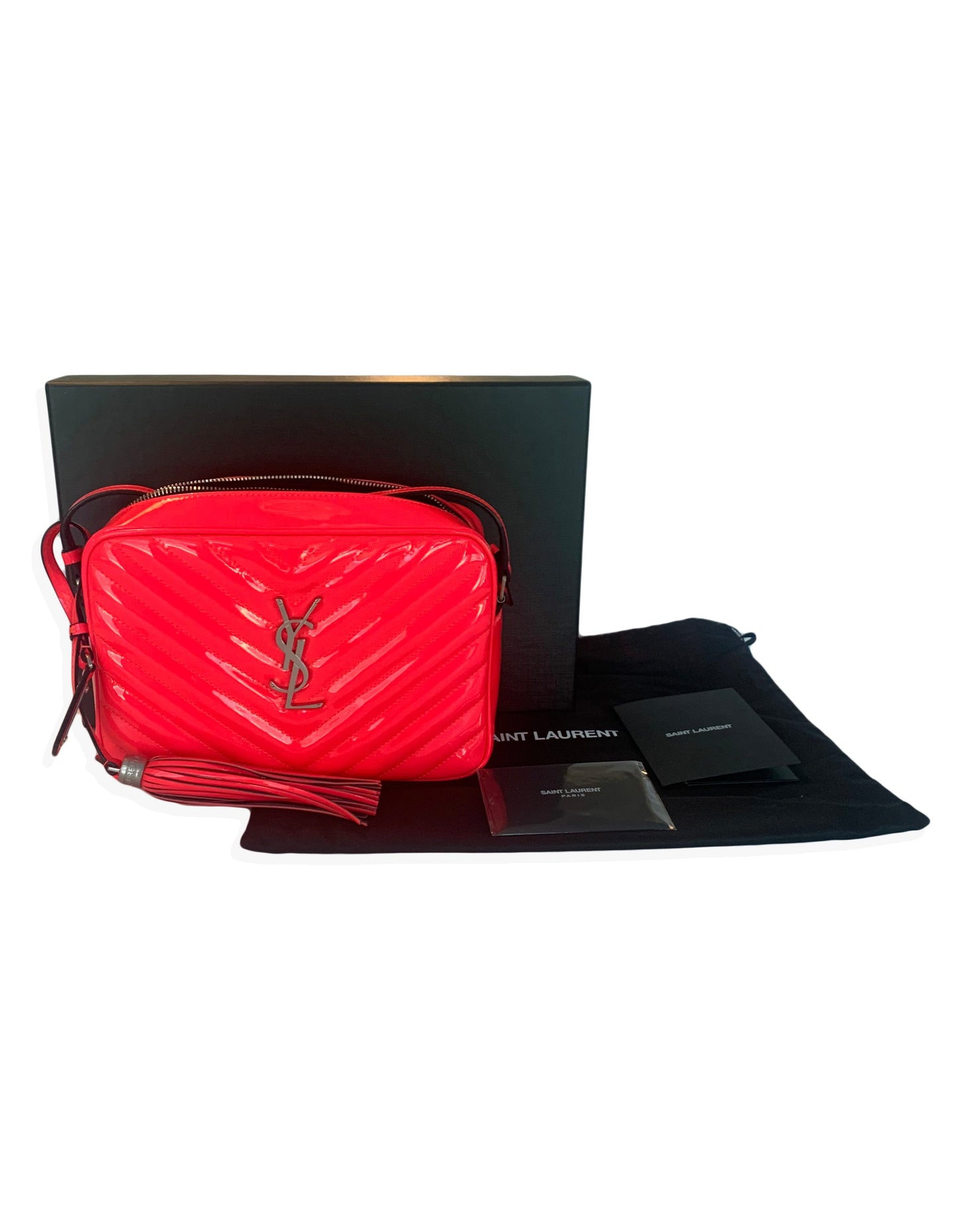 Saint Laurent Neon Pink Matelasse Patent Leather Lou Crossbody Camera Bag